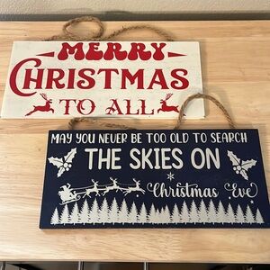 Set of two Christmas Wood Plank Signs with twine hangers